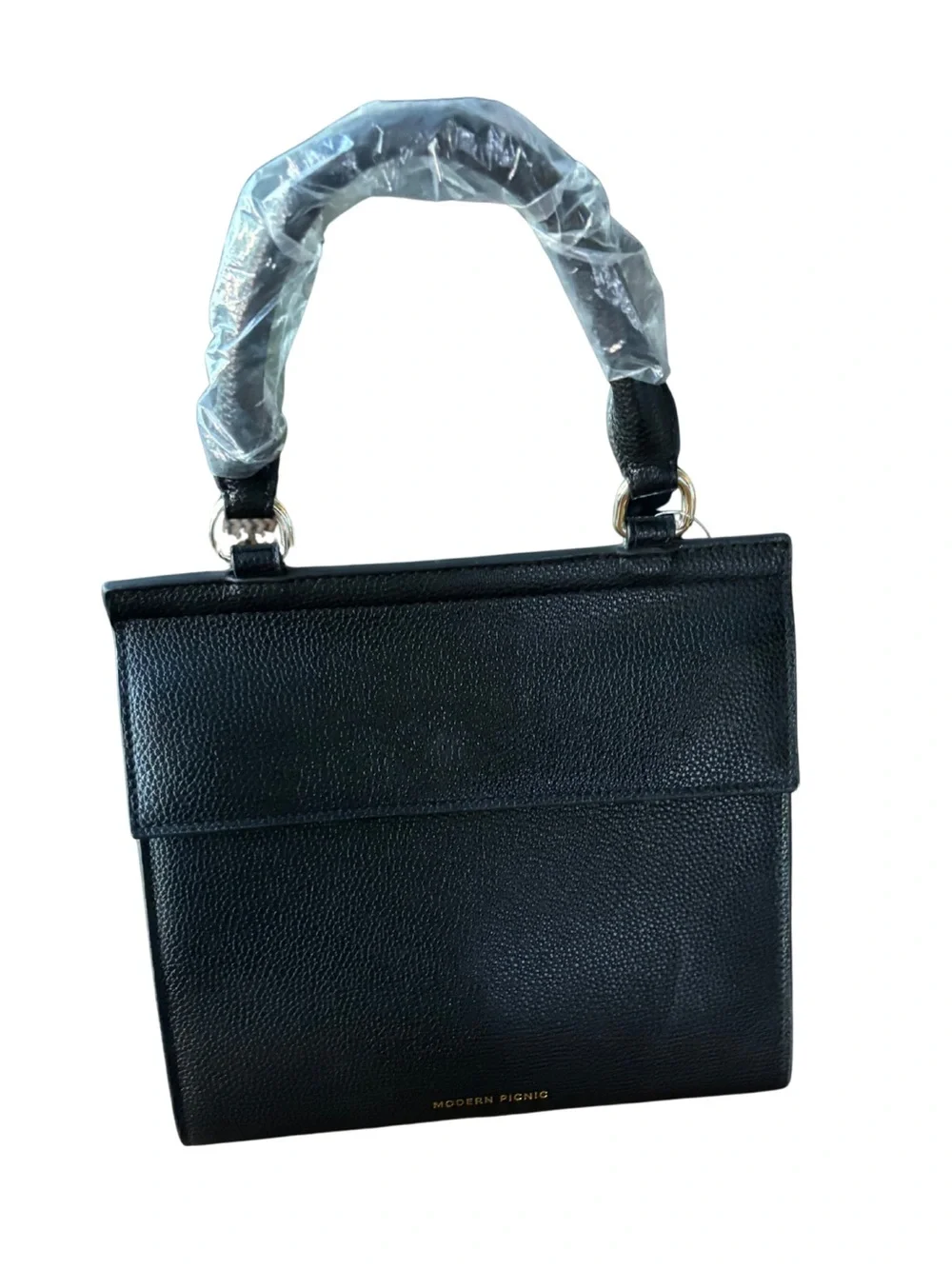 Modern Picnic Large Luncher Black Insulated Vegan Leather Lunch Bag Purse NWOT